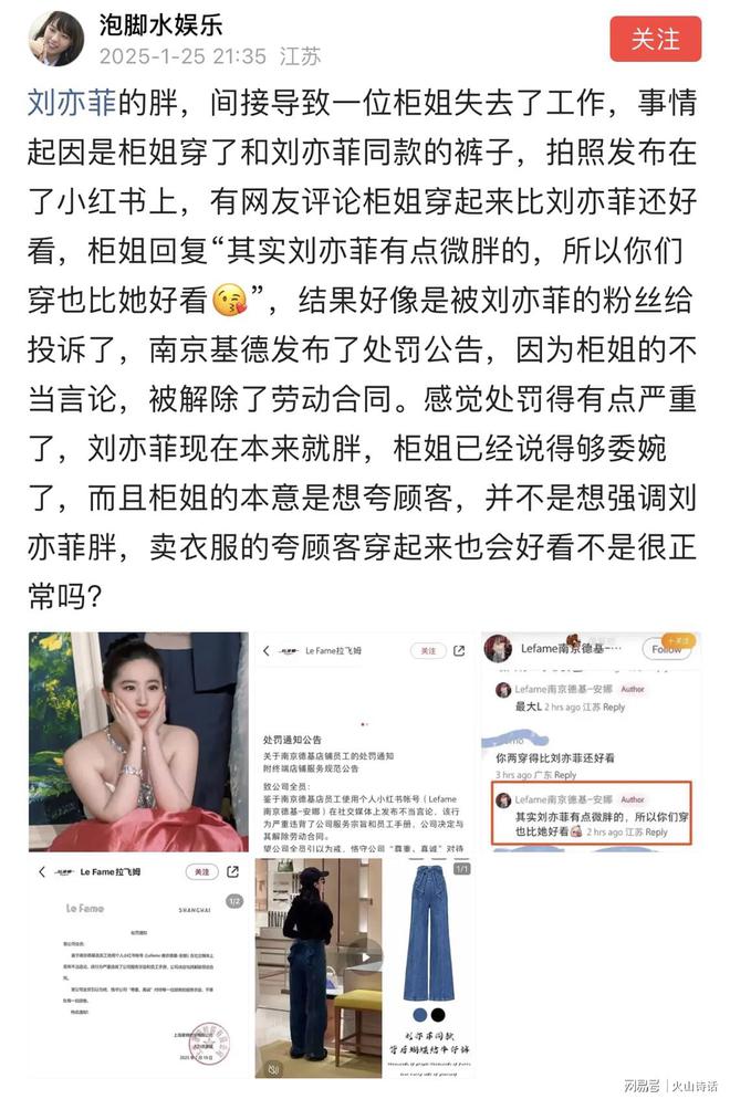 匪夷所思！刘亦菲的胖间接导致一位柜姐丢了工作网友：活该！(图1)